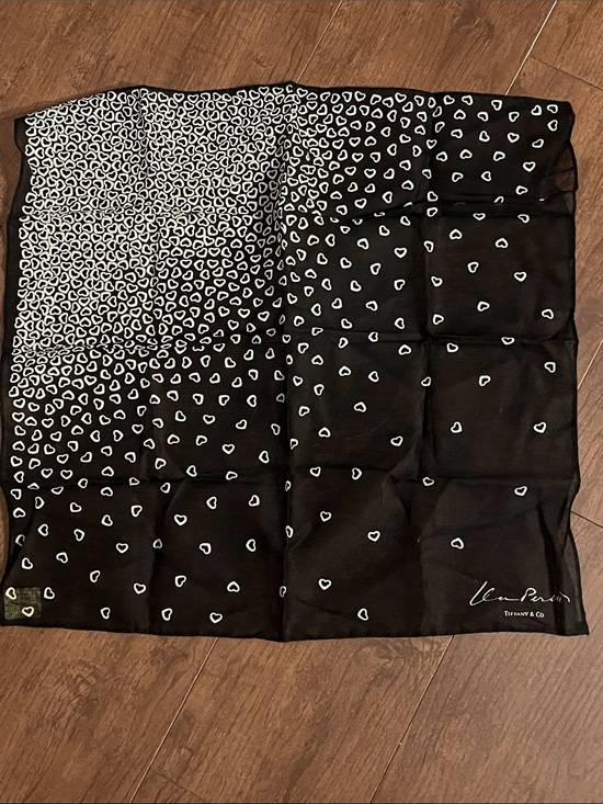 Tiffany & Co. Accessories - Tiffany & Co. Black Silk Scarf with White Heart Motif
